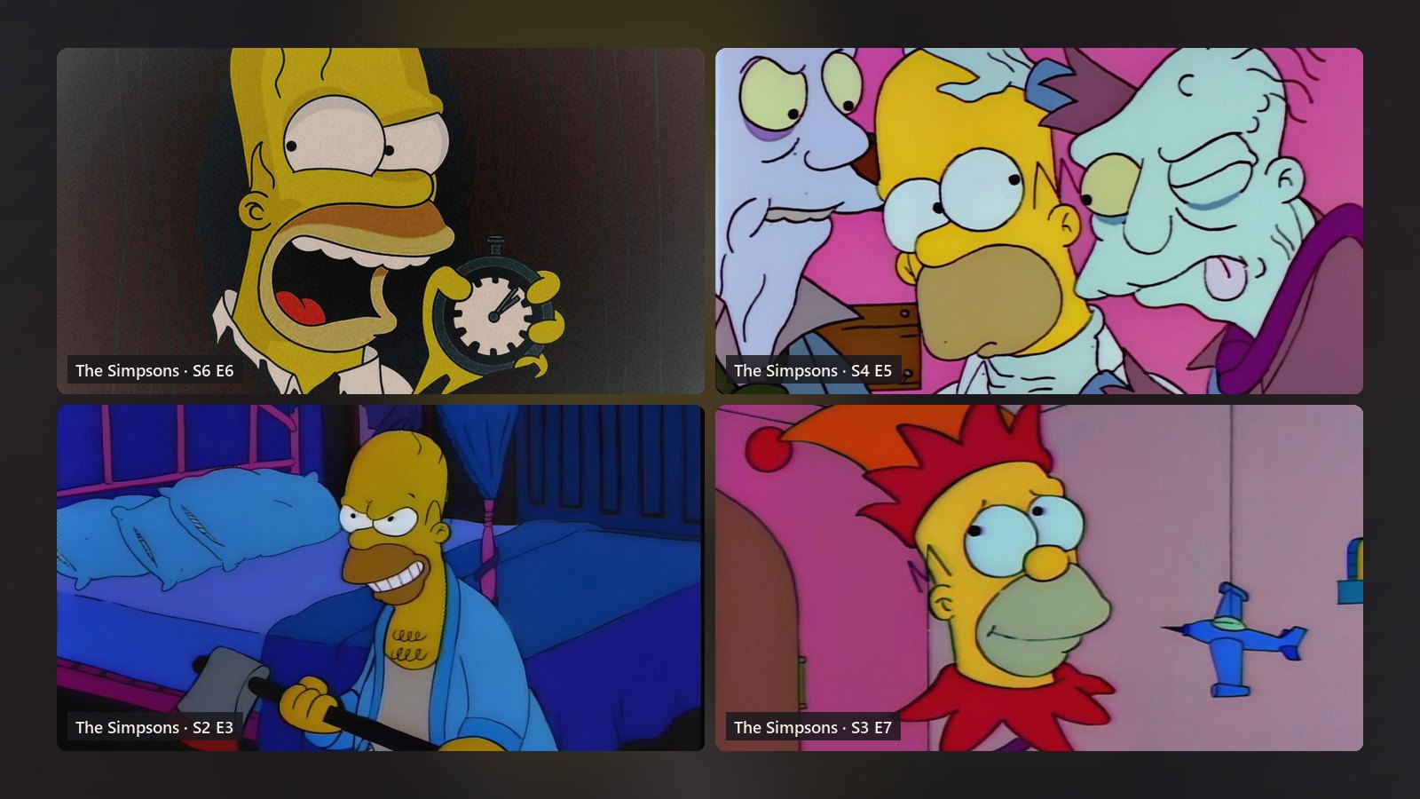 Scene stills from Treehouse of Horror V, Treehouse of Horror III, Treehouse of Horror and Treehouse of Horror II